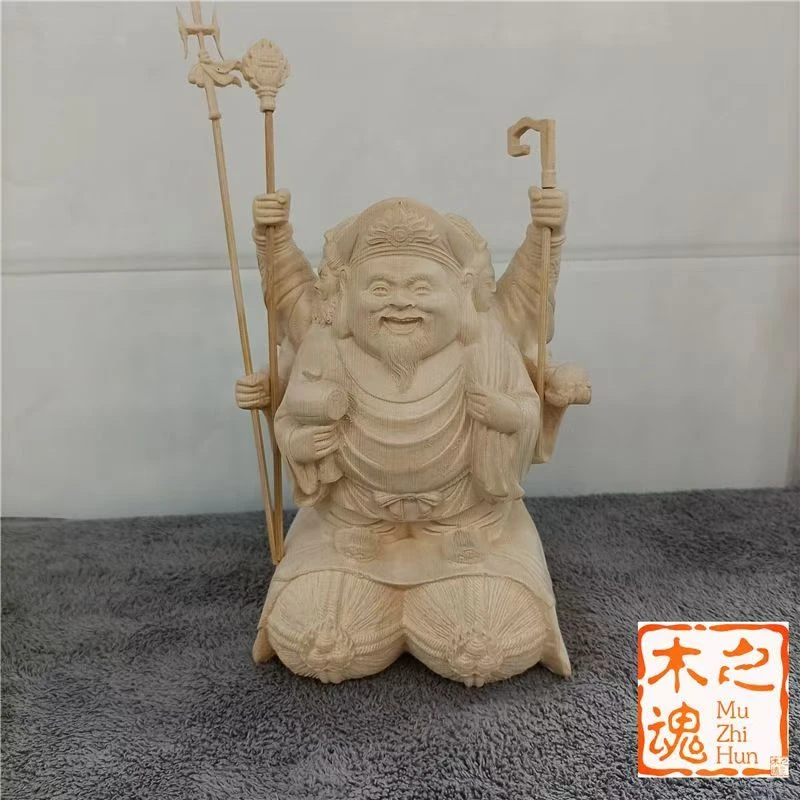 Solid wood crafts, carved God of Wealth decorations, home and office Feng Shui decorations, auspicious decorations, gifts