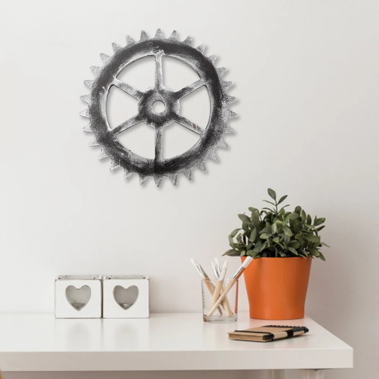 Vintage Industrial Style Wood Gear Wall Decor Retro Gear Pendant Home Decoration Gift for Home Office Living Room Shop