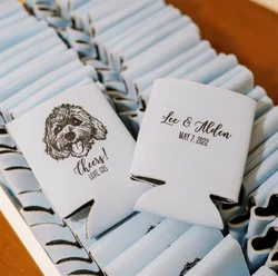 Custom Illustrated Dog Can Holder - Wedding Pet Can Cooler, Wedding Favors, Beverage Insulators, Beer Huggers, Wedding Favor, Be