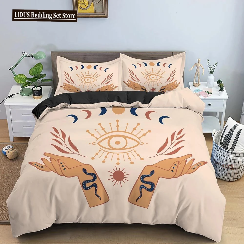 

Hand Palm King Queen Duvet Cover Boho Magic Mandala Bedding Set Hand Of Fatima Quilt Cover Hamsa Hand Polyester Comforter Cover