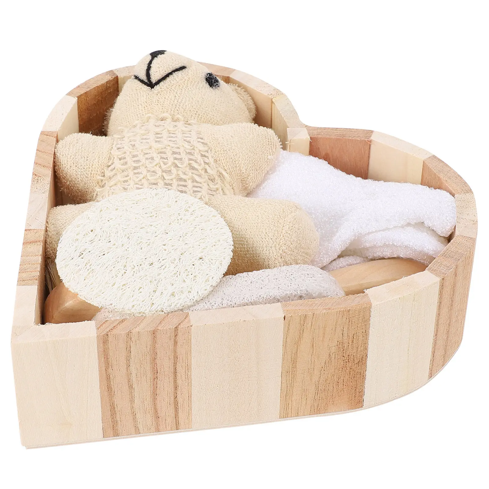 

1Set Bathing Supplies Set Heart-Shaped Gift Box Safe Soft Spa Shower Kit for Skin Cleansing Massage Relaxation Bath Accessories