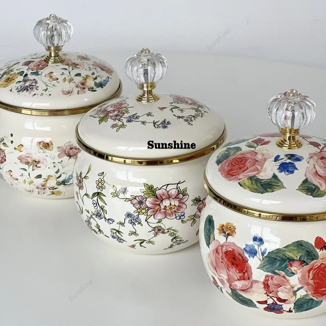 Home Kitchen Multifunctional Enamel Storage Jar Set of 3 9CM 400ml with Lid Salt Seasoning Tea Chili Oil Storage PotY