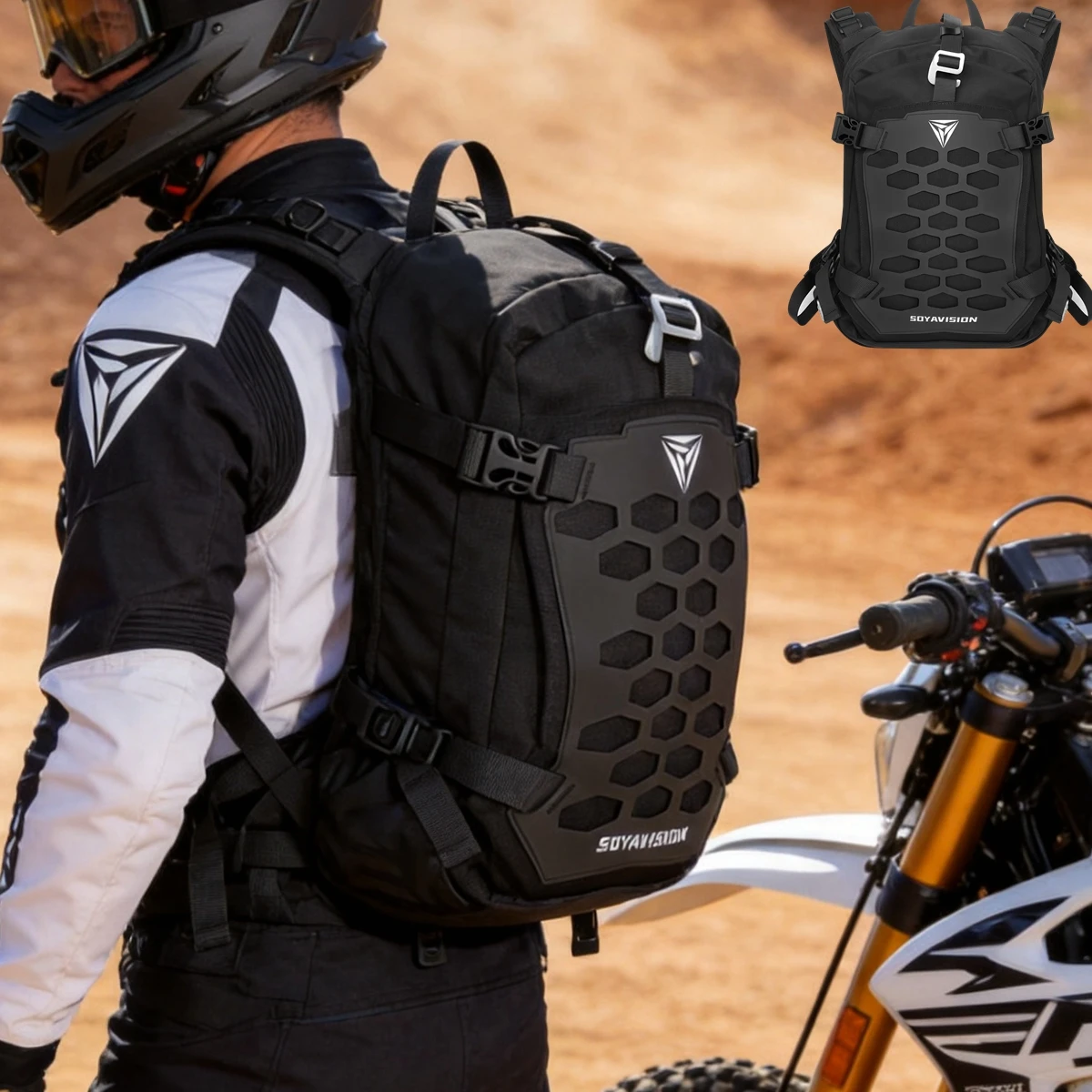Motorcycle Storage Backpack Waterproof 23L Motorbike Helmet Bag Riding Travel Luggage Bag Raincover Breathable Off-Road Motor