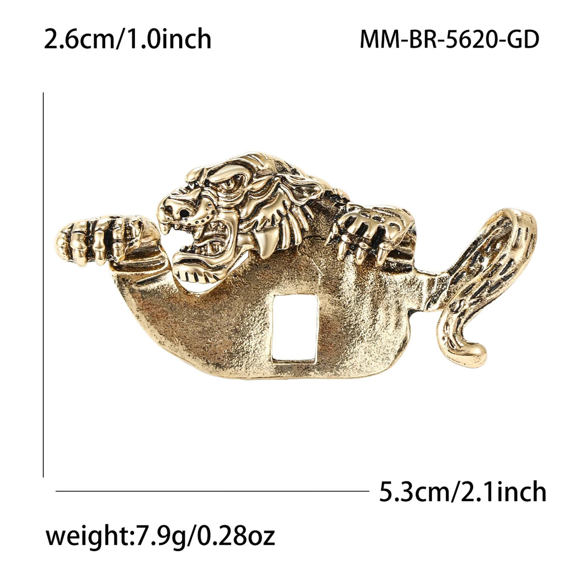Beaut&Berry Vintage Metal Tiger Brooches for Women Unisex Animal Pins Casual Party Accessories New Year Gifts Friends Decoration view 2