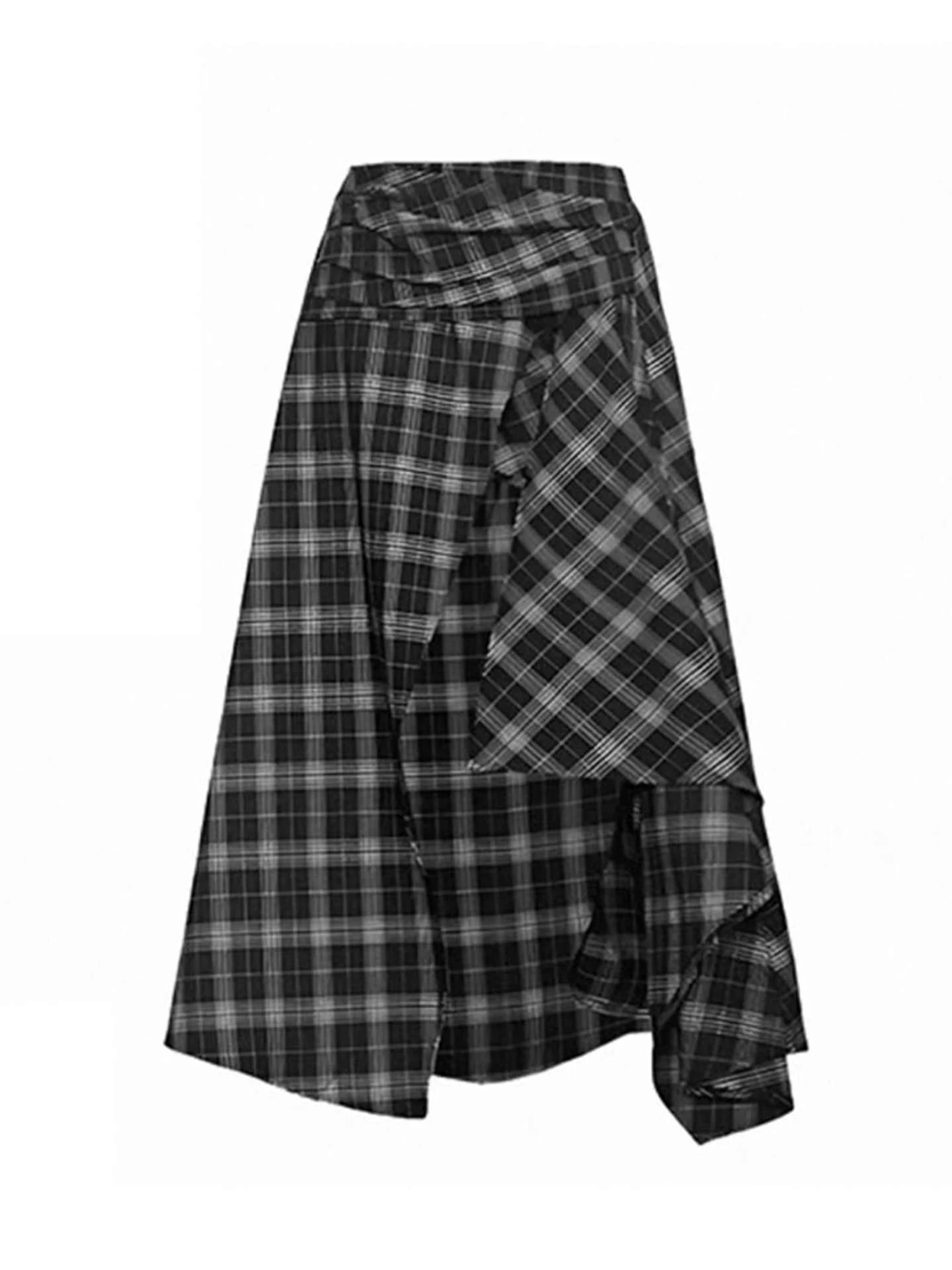 Women's Black White Plaid A-line Skirt Vintage Long Skirt Harajuku Y2k High Waist Asymmetrical Skirts 2000s Clothes Summer 2025