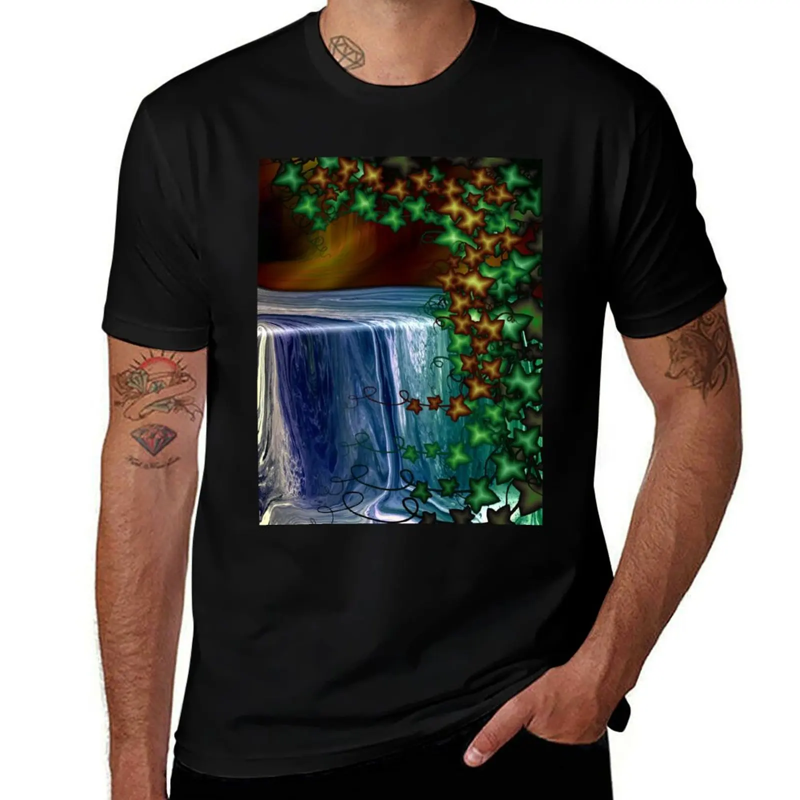 Forest Waterfall T-Shirt Novelty Graphic Tee Shirt T-Shirt