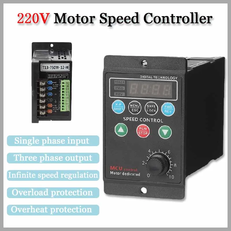 AC220V 750W Motor Speed Controller Single-phase Input Three-phase Output Motor Driver Frequency Converter Speed Controller