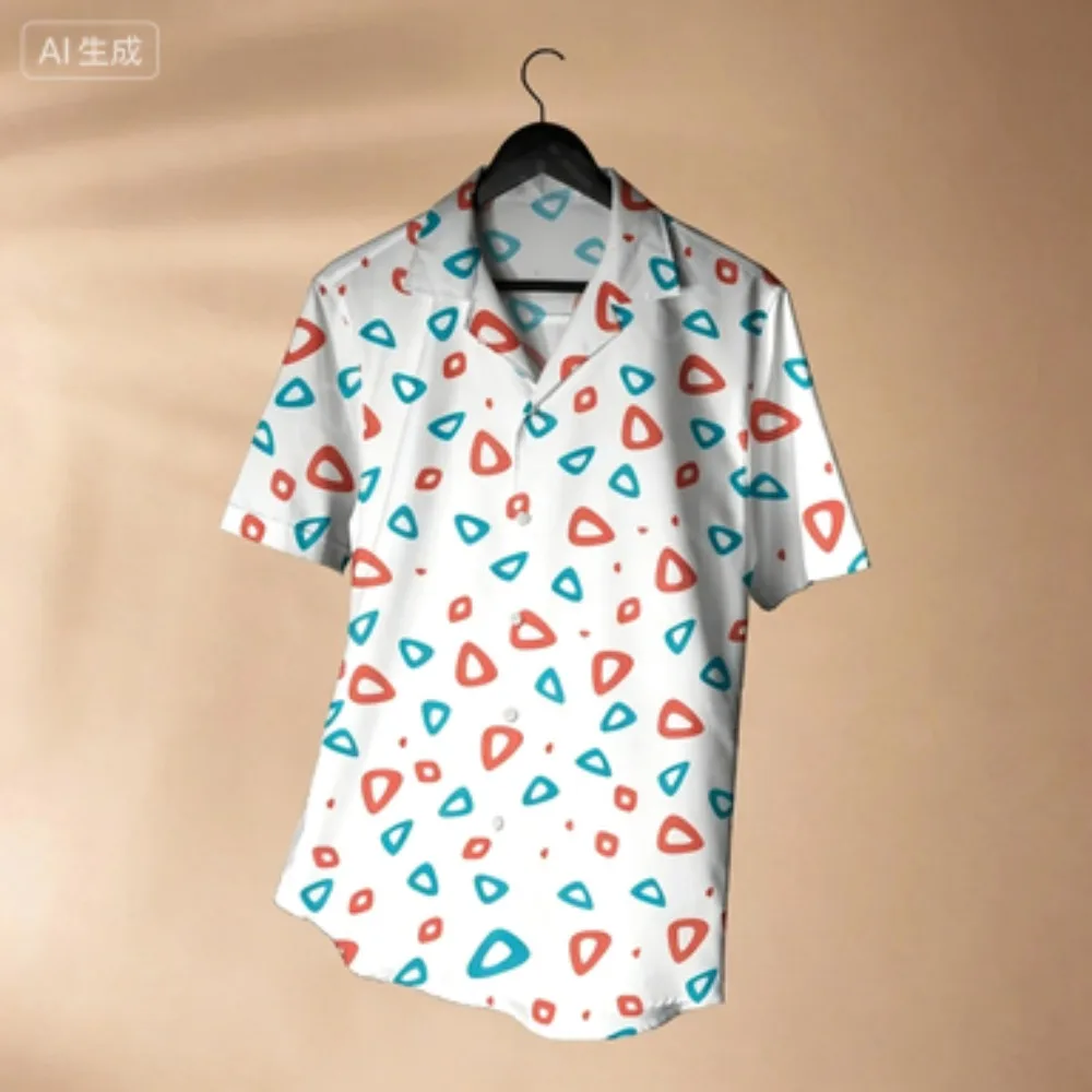 Fresh Contrasting Irregular Triangle Cartoon Print Minimalist Japanese Loose Beach Couple Casual Shirt