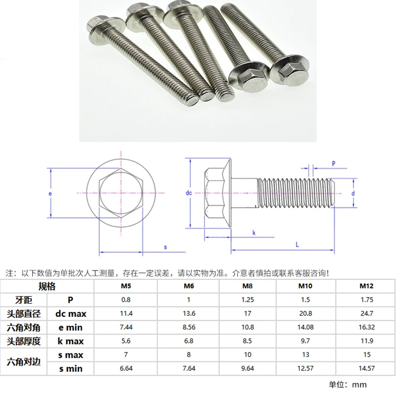 Boulon à Glute Hexagonal en Acier Inoxydable, Vis à Tête Hexagonale, Rondelle, Fixation, M5, M6, M8