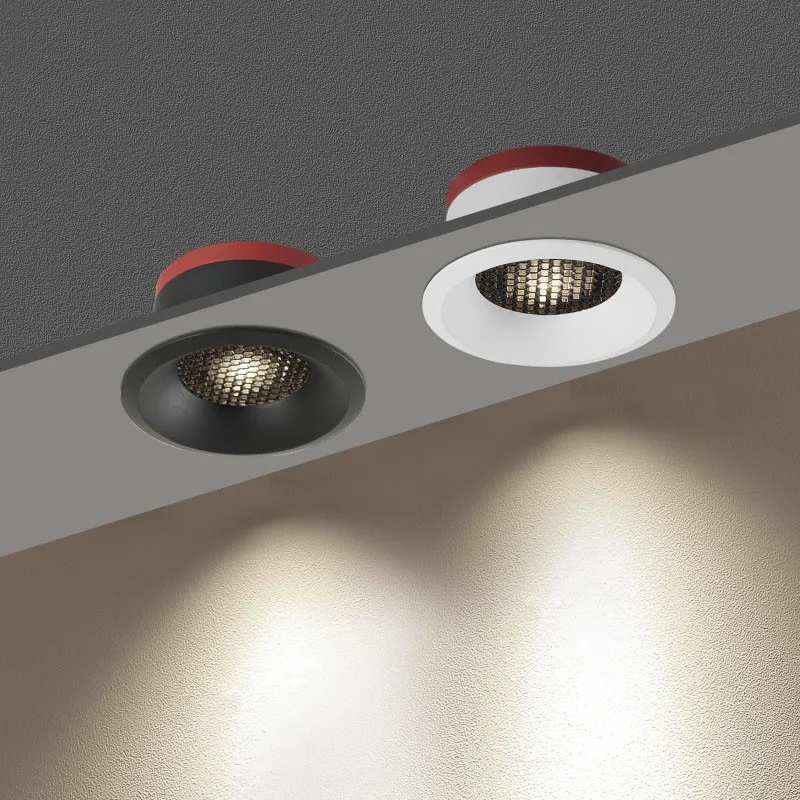Dimmable LED COB Ceiling Recessed Downlight Honeycomb Anti Glare Aluminum Ultra Thin White Black Pic Background LED Spot Light