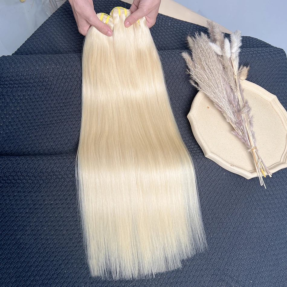 # 613 Colore Biondo Fasci di capelli umani al 100% Dritto Doppia trama Vietnamita Estensioni di tessitura dei capelli vergini grezzi Bundle Deal In vendita