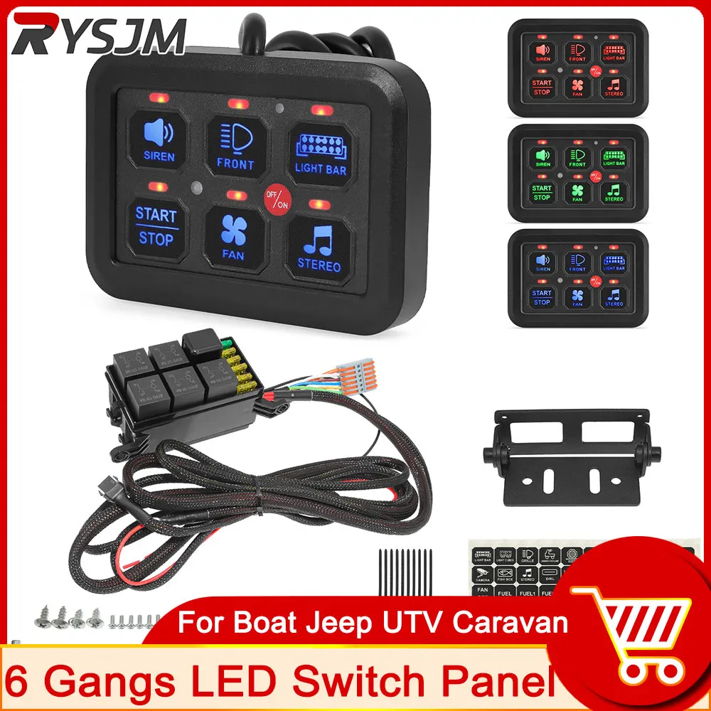 6 Gangs LED Switch Panel Touch Control Panel Caravan Accessories 12V Camper Motorhome Control System 12V-24V 600W-1200W Circuit