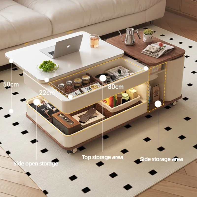 Compact Multifunctional Storage Coffee Table for Apartments Modern Living Room Center Table with Casters Stylish Home Tea Tables