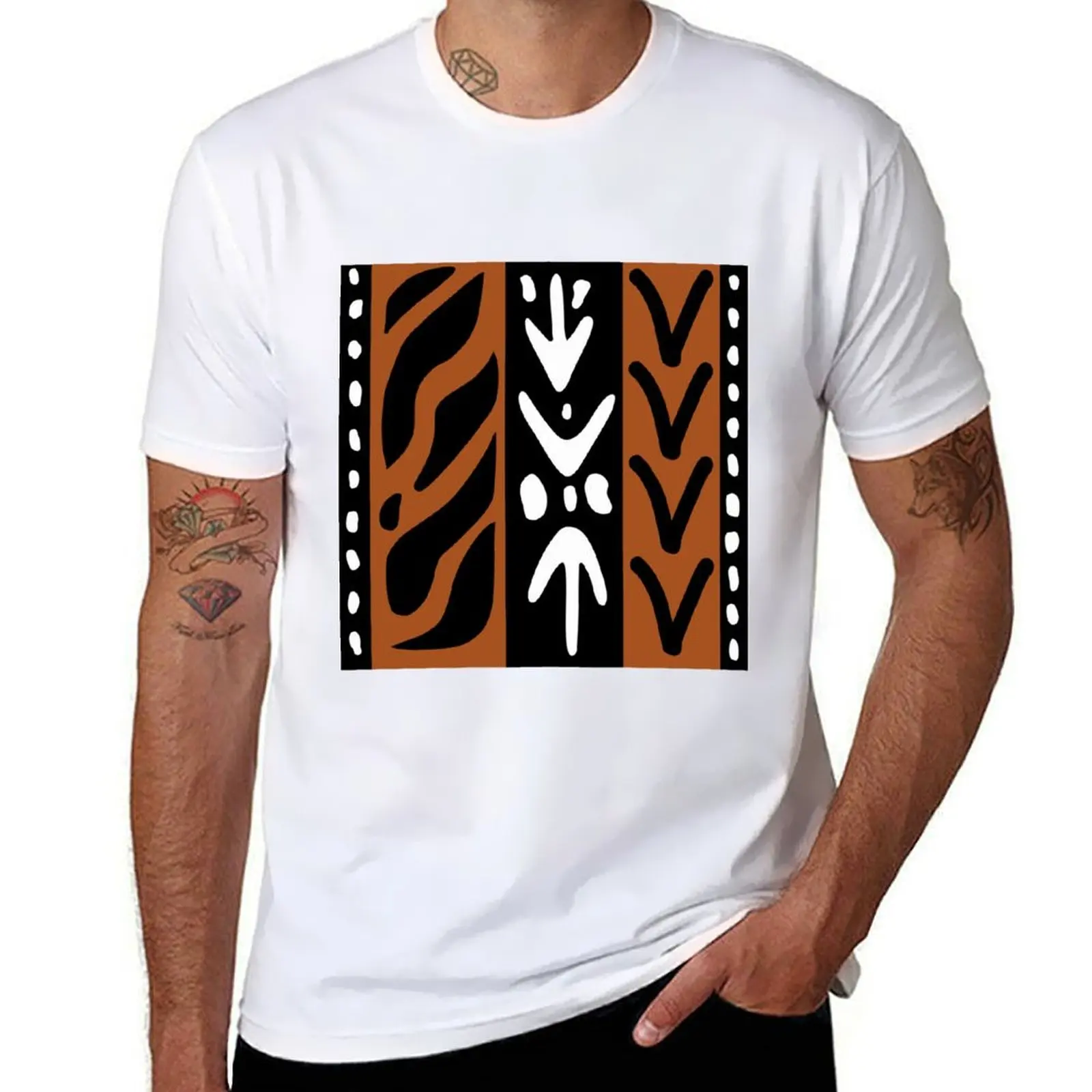 

African Deco Bogolan Design T-Shirt man t shirts cotton t shirt man plain cotton t shirt man T-shirt