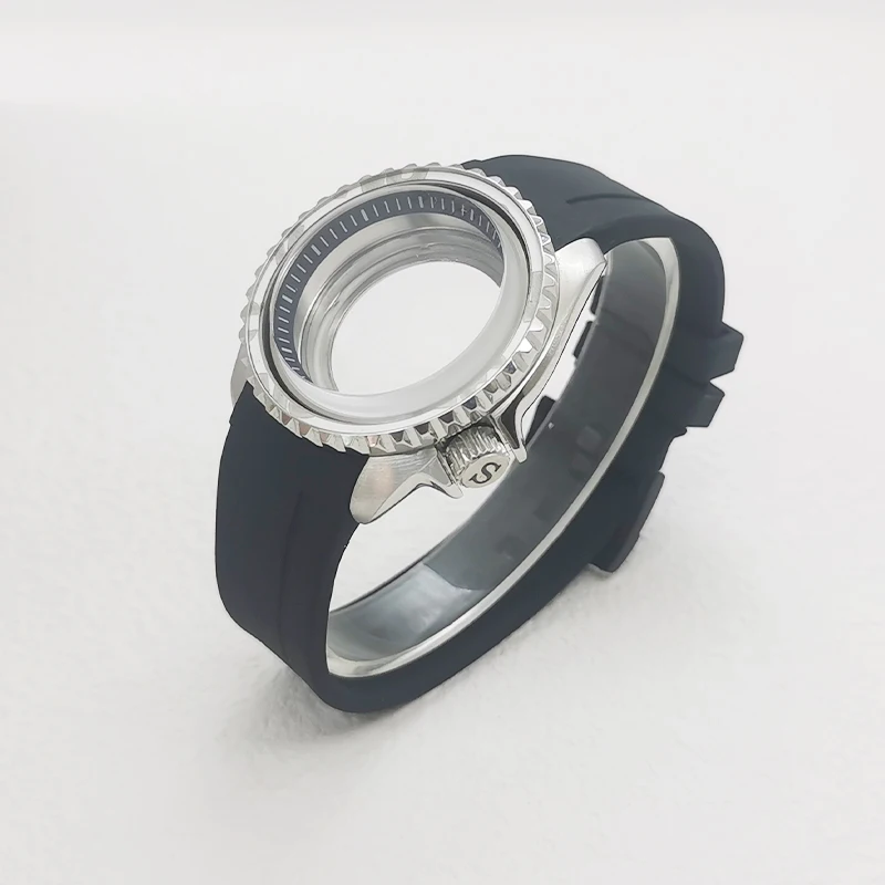 42mm Silver Dome Sapphire Glass Case Installed Rubber 22mm Strap Fits NH35 NH36 4R 7S Movement Dial Bezel Insert Men Case Refit