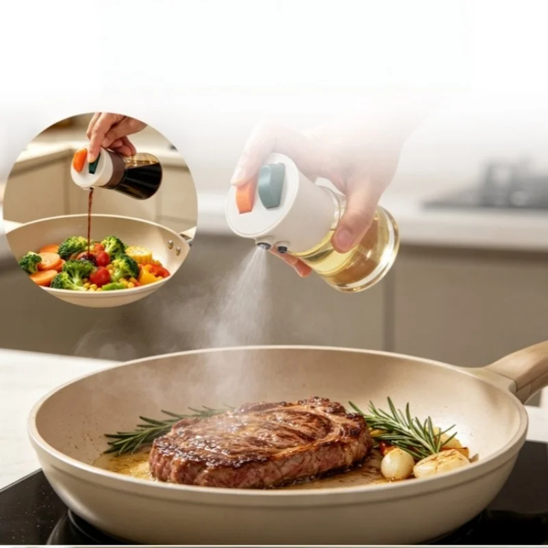 JUSTINLAU 2-in-1 Oil Sprayer & Pourer High borosilicate Glass Seasoning Bottles Quantitative Leak-proof Oil Vinegar Dispenser