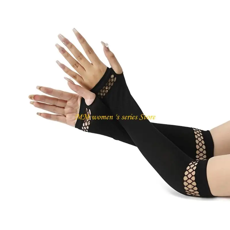 Q39C 2000S Arm Sleeves for Women and Teens, Black Fingerless Trim Arm Warmers Decorative Armwear for Punk Event, Street