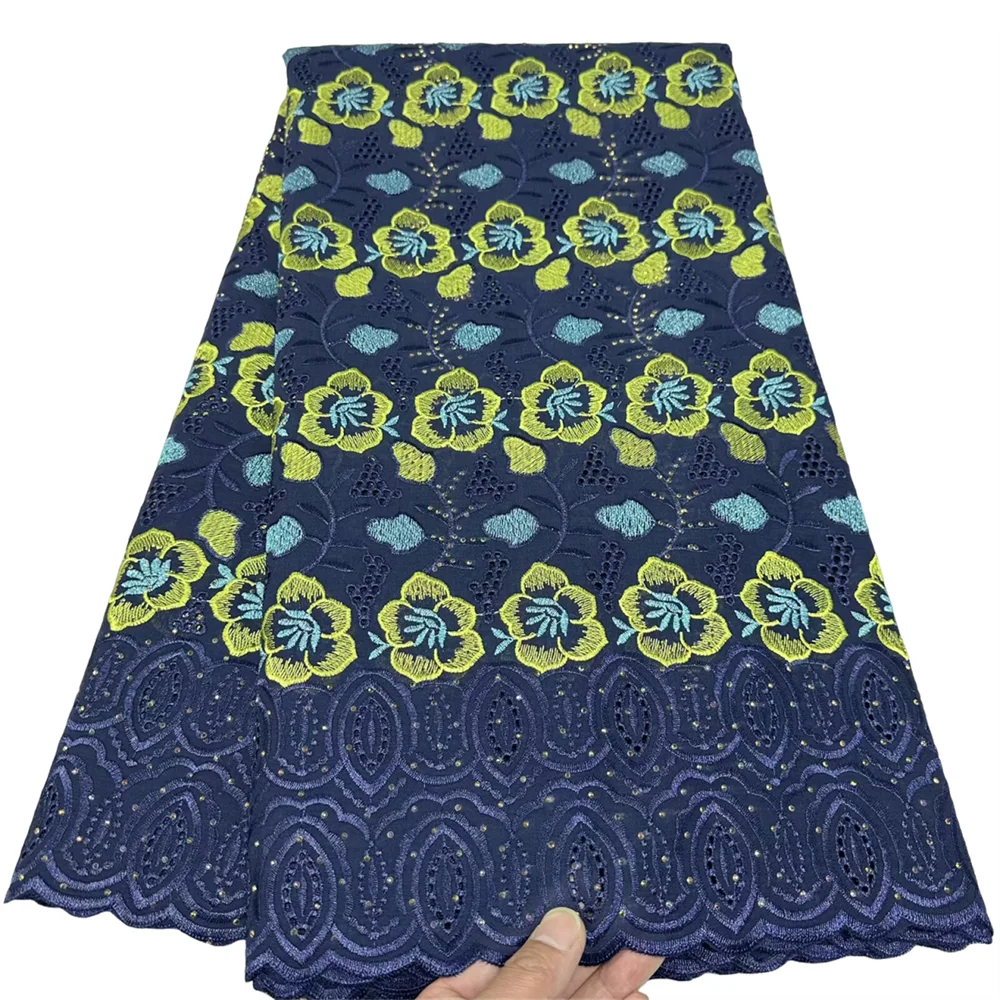 

Nigerian Stone Lace Fabric High Quality Embroidered Cotton 5Yard African 100% Cotton Lace Fabric 2026 Wedding Dresses For Women