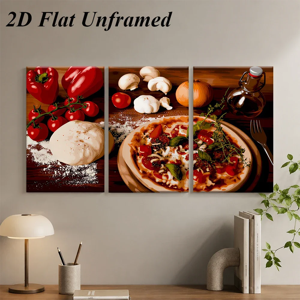 3pcs frameless canvas painting 1 set of triptych pizza themed frameless decorative paintings, background wall decorative paintin