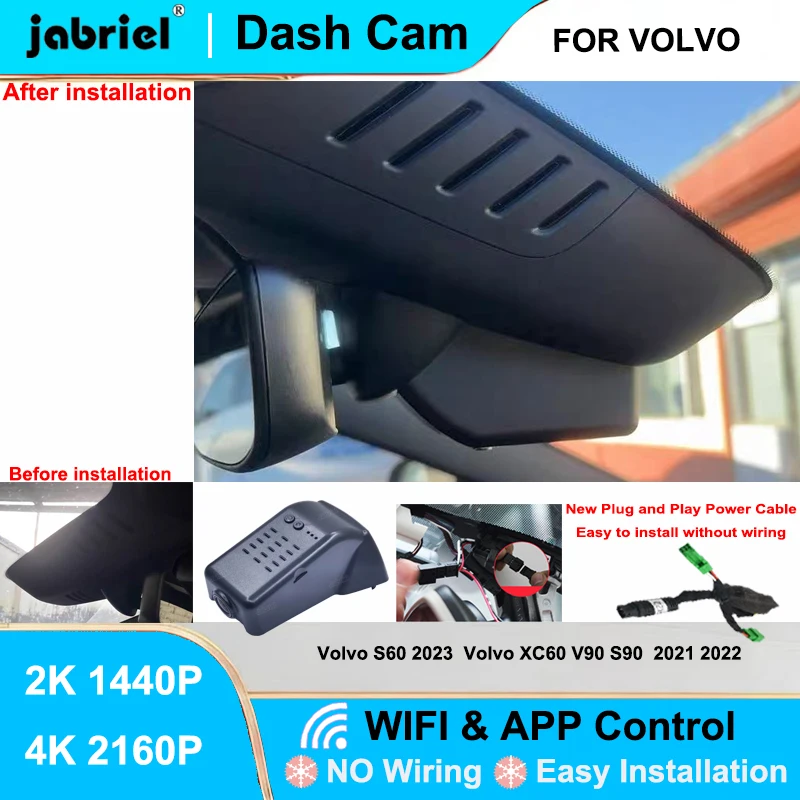 

Видеорегистратор Jabriel 4K Wi-Fi для Volvo S60 2023, Volvo XC60, V90, S90 2021-2022: передняя и задняя камеры, Plug and Play