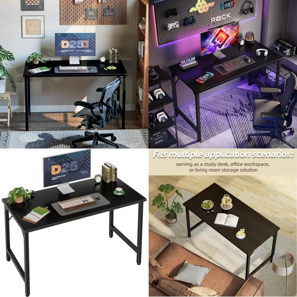 

Compact 40 Black Gaming Desk with Adjustable Feet for Home Office, Study, and Kids' Writing