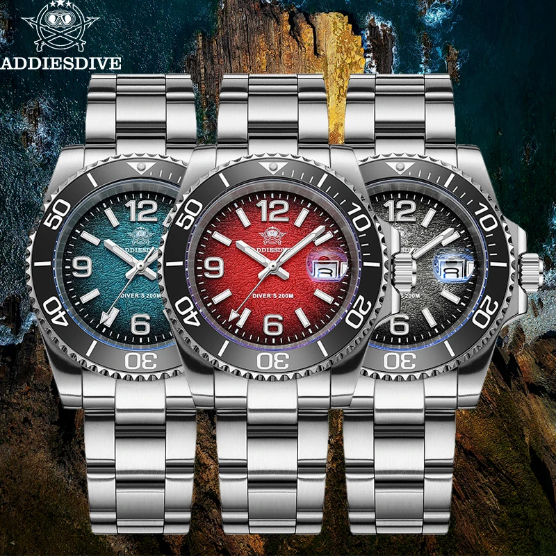 ADDIESDIVE Ceramic Bezel Colorful Dial Quartz Watches 41mm AD2513 Reloj Hombre 200m Waterproof BGW9 Luminous Diver Watch For Men