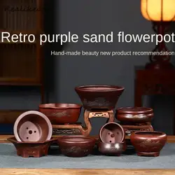 1PCS Chinese Style Purple Sand Green Plant Flower Pot Succulent Desktop Decoration Flower Pot Household Handmade Flower PotLB928