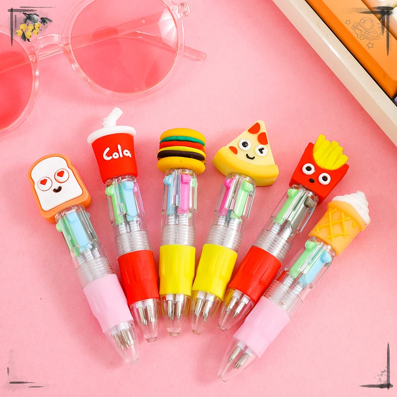 Imagem -05 - Bonito Cartoon Animais Cabeça Caneta Esferográfica Pequeno Quatro Cores Mini Cor Papelaria Estudante Prêmios de Presente Kawaii 24 Pcs