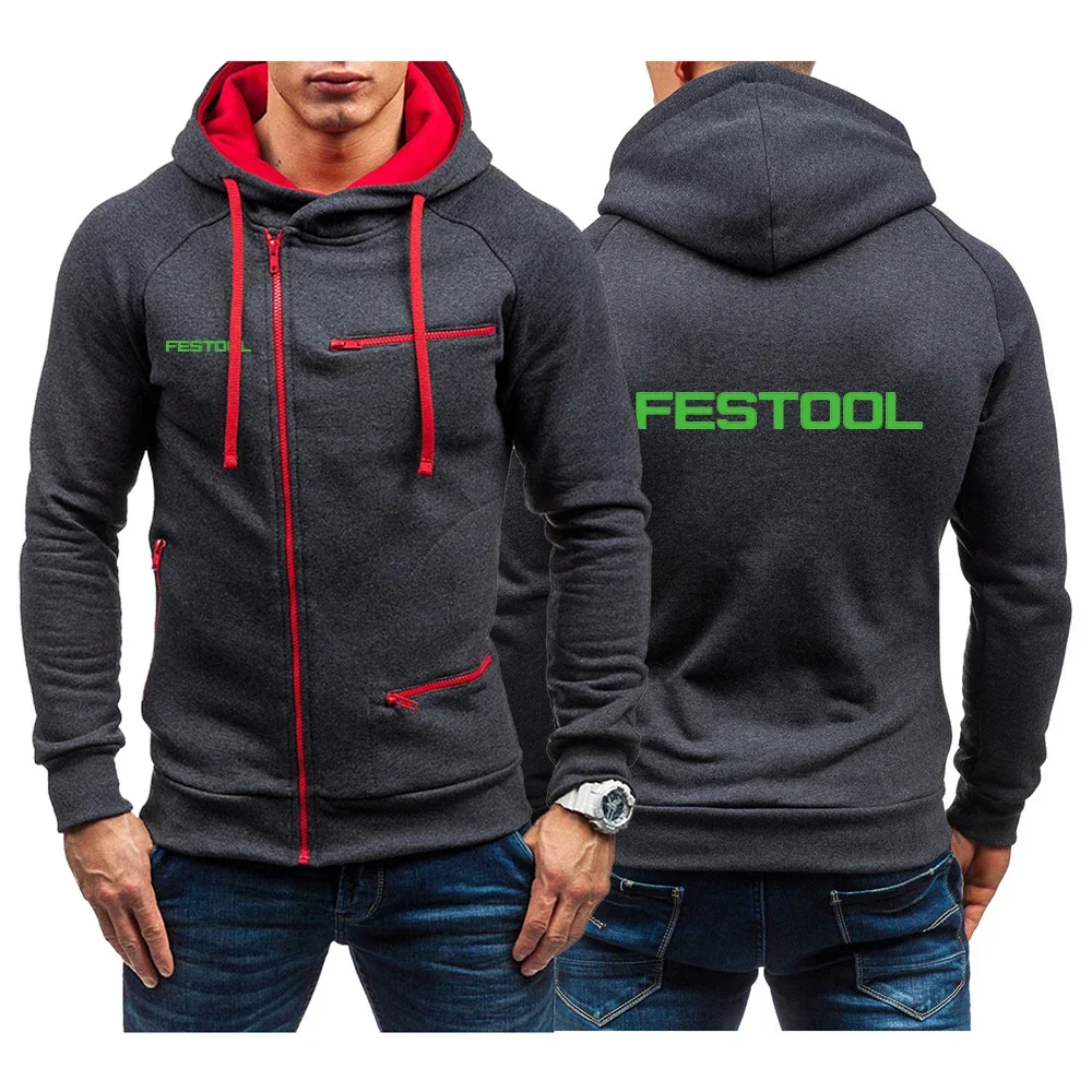 

Новинка 2024 от Festool, модные мужские толстовки с длинными рукавами и капюшоном на диагональной молнии, повседневные куртки в стиле Харадзюку, свитшот, пуловер, Топ