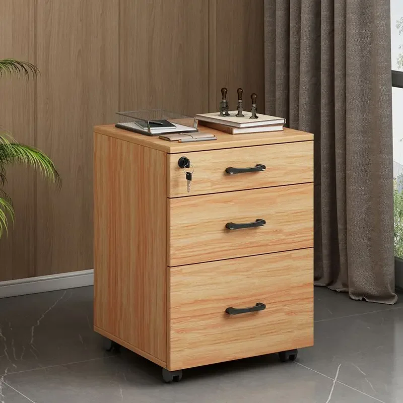 Nordic Minimalist Wooden Mobile File Cabinet Locked Floor-to-Floor Low Storage Activity Office