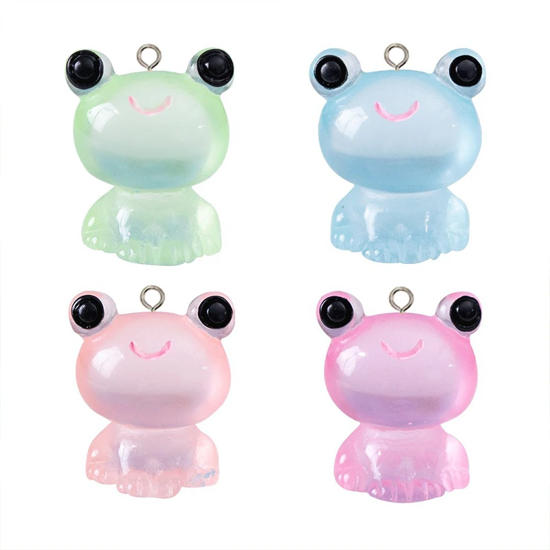 10Pcs Luminous Frog Resin Earring Charms Cute Miniature Animal Pendants for Jewelry Making DIY Necklace Keychain Crafts Findings