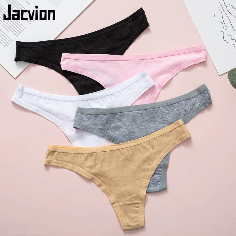 Jacvion Underwear Women\'s Sexy Panties Cotton Thongs Solid Color Seamless Female G String Low-Rise T-back