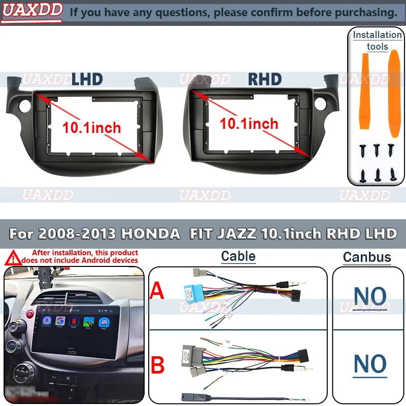 For 2008-2013 HONDA FIT JAZZ 10inch 2 Din Car stereo radio Android frame panel fascia cable video harness adapter decoder canbus