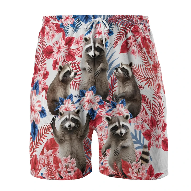 Procyon Lotor ثلاثية الأبعاد مطبوعة شورتات للبحر مضحك الحيوان الراكون الجرافيك سراويل قصيرة للرجال الملابس عادية الهيب هوب جذوع الاطفال القمم