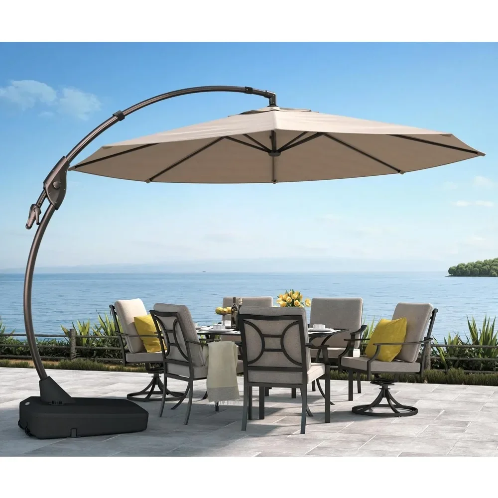 11ft Cantilever Sunshade with Base, Large Outdoor Sunshade, Round Aluminum, for Patio Garden, Backyard Aluminum Sunshades