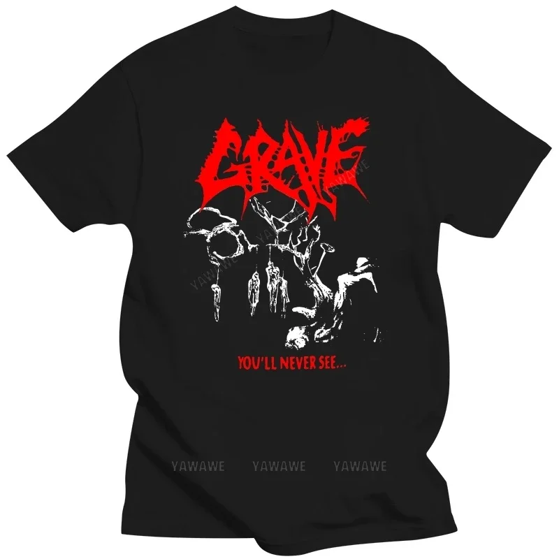 GRAVE YOU'LL NEVER SEE... BLACK T SHIRT DEATH METAL ENTOMBED MORGOTH DISMEMBER Hot New Summer Fashion Oversized T-Shirts TOP TEE