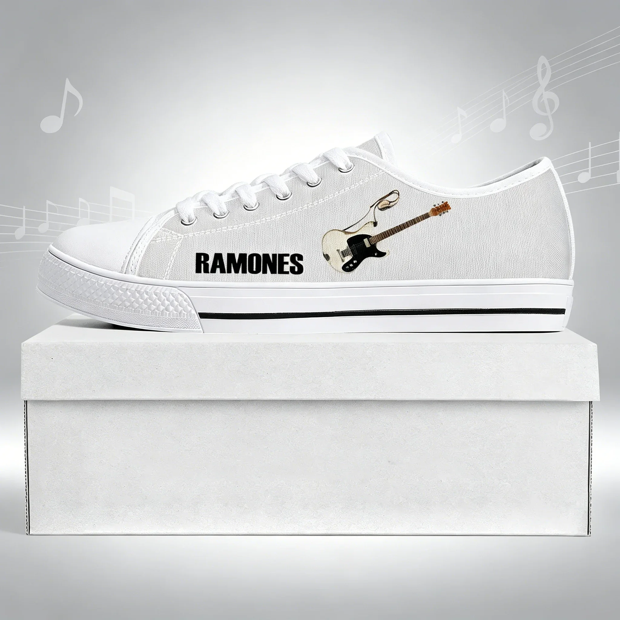 

Custom Punk Rock Canvas Sneakers, Ramones Eagle Band Print Low-Top Unisex Fashion Shoes
