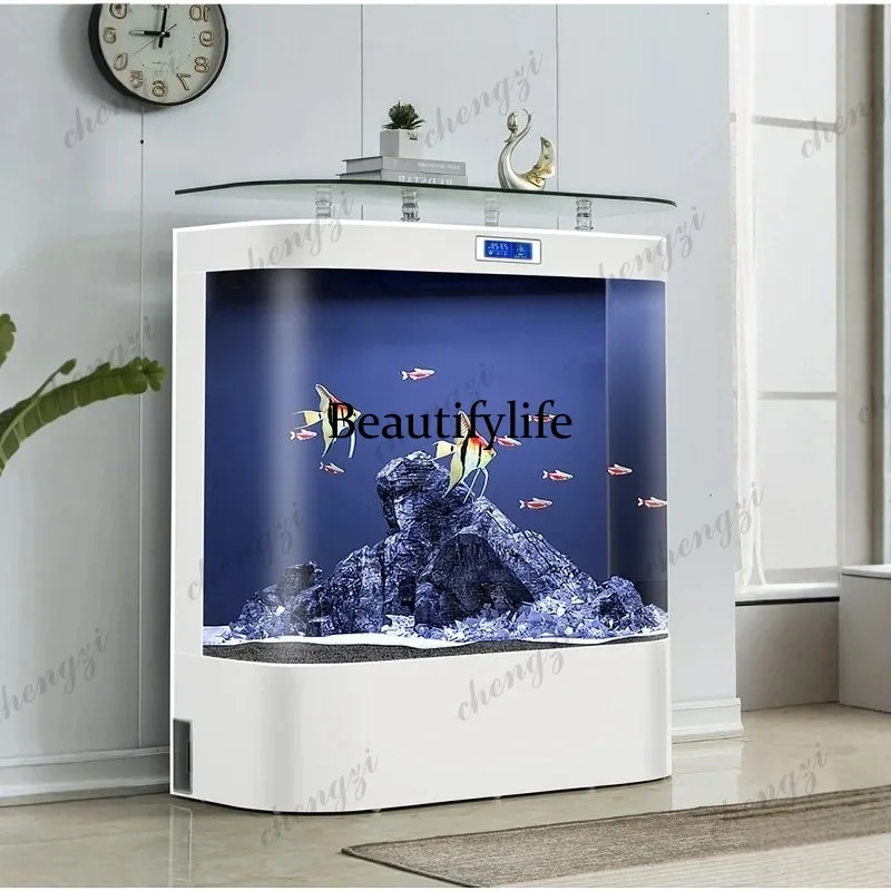 

E182 European Style Large Goldfish Aquarium, Wealth-Attracting Floor-Standing Eco Tank with Self-Cleaning System Crystal Glas