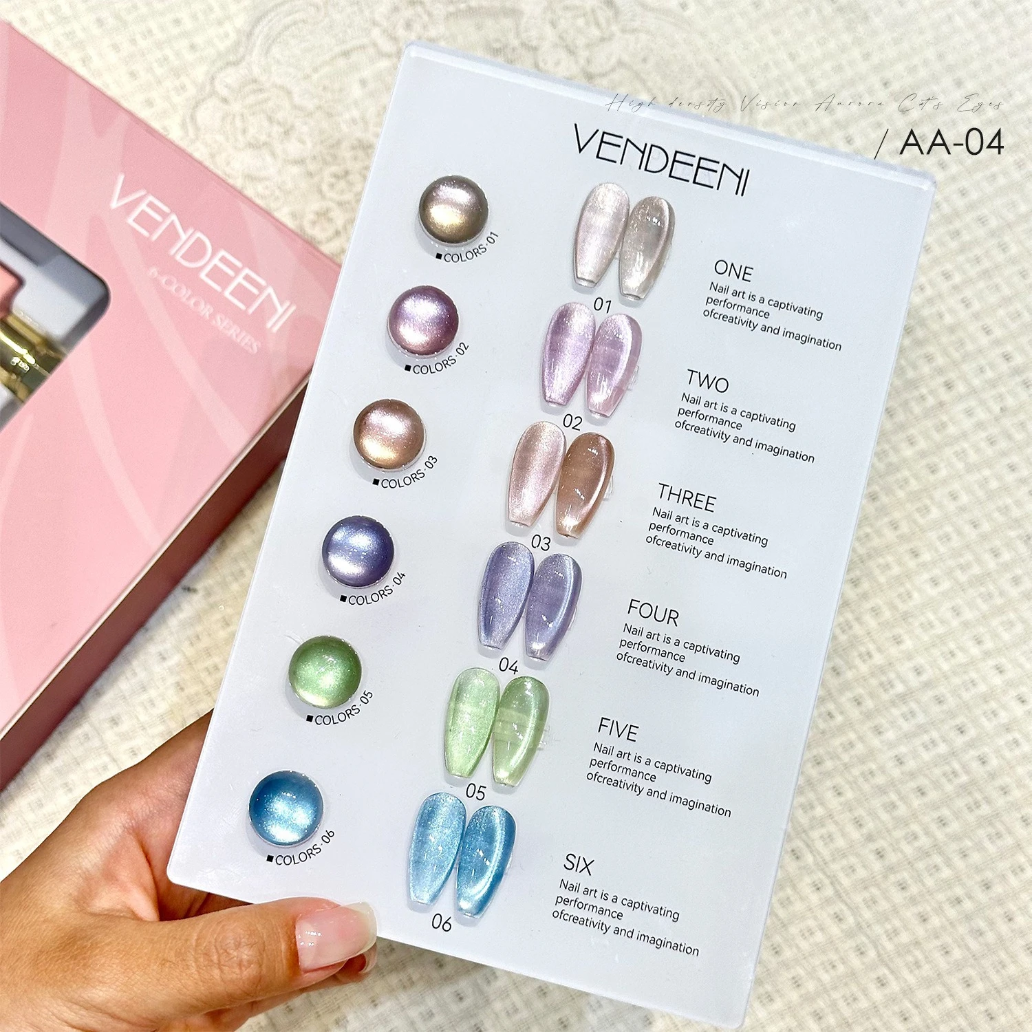 

Vendeeni 6 Colors Magnetic Cat Eye Nail Gel Polish Set Pink UV LED Soak Off Gel Varnish Crystal Cat Eye Gel Lacquer With Display