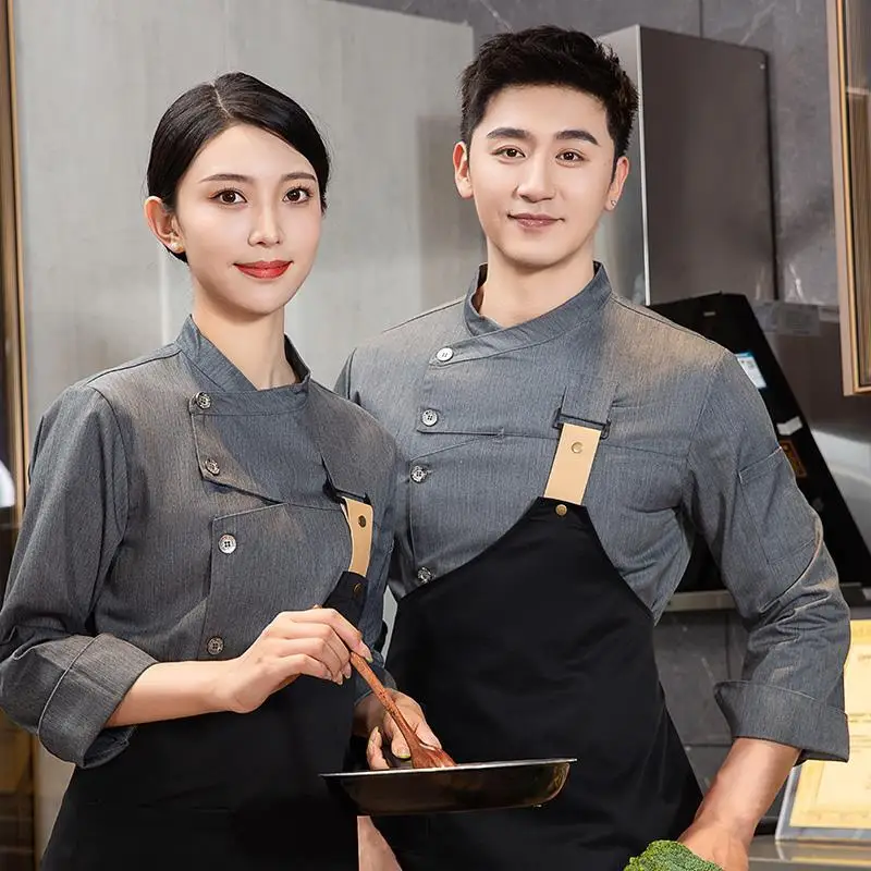 Chef Jacket and Apron for Men Women Kitchen Work Uniform Restaurant Cafe Waiter Clothes