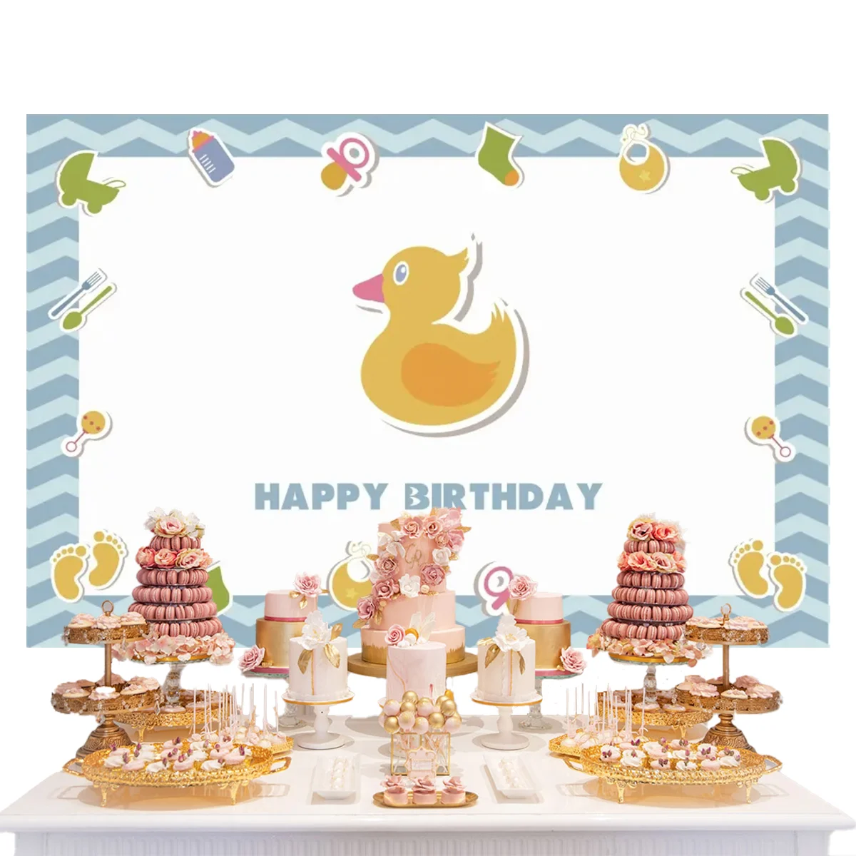 Yellow Duck Theme Birthday Party Decoration Background Children  Baby Bubble Bath Bathing Background Newborn Photography Props