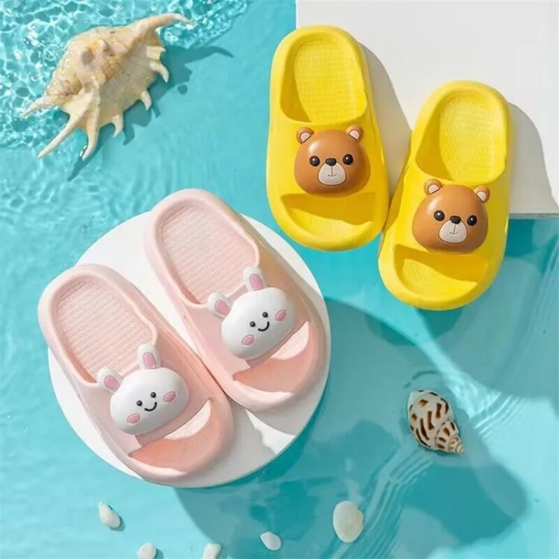 

Детские тапочки с героями мультфильмов, детские тапочки с медведем и кроликом для девочек и мальчиков, летние пляжные домашние тапочки, домашняя мягкая нескользящая обувь