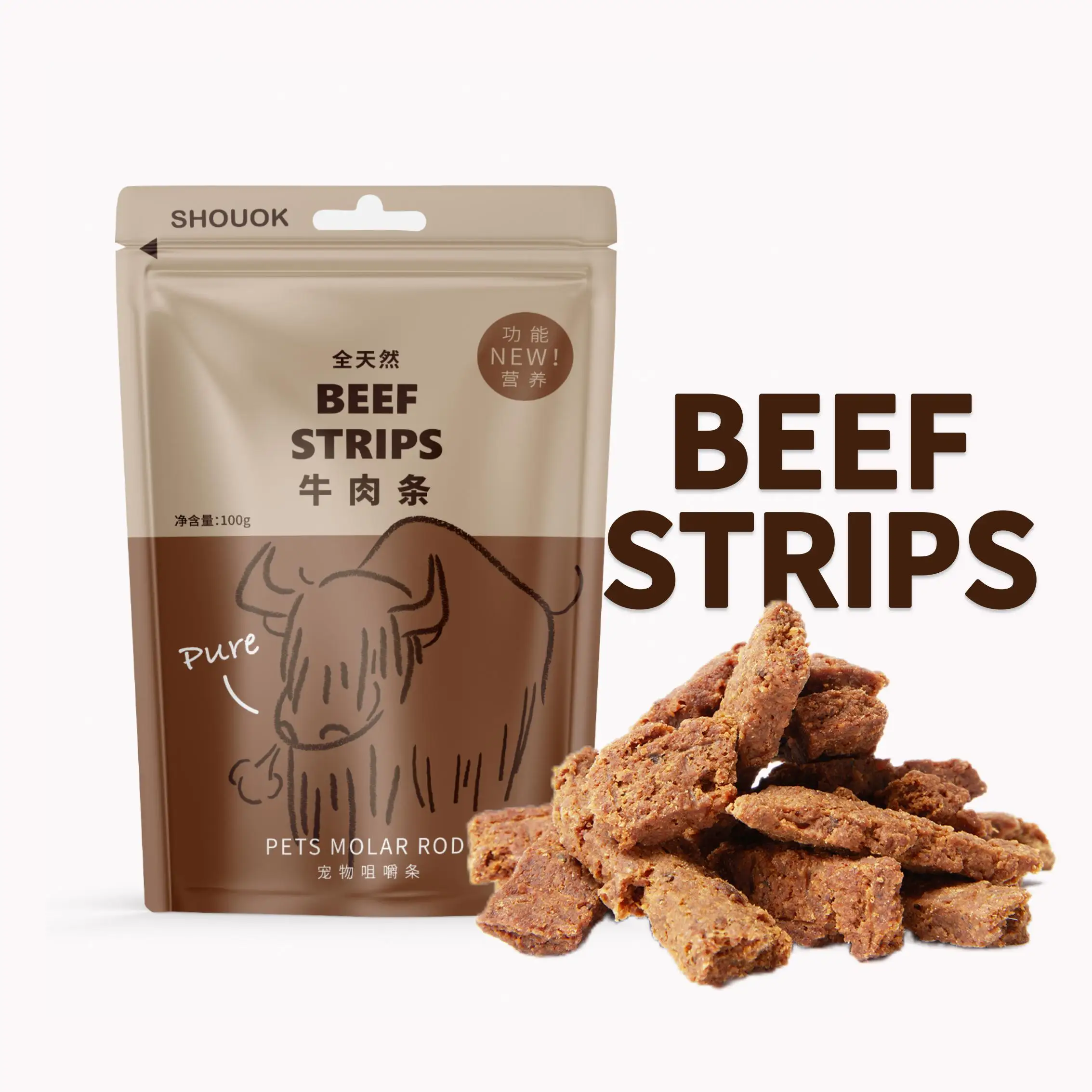 SHOUOK-tiras de ternera secadas al aire para perros, 92% de contenido de carne, 100% natural, sin bacterias, sin granos