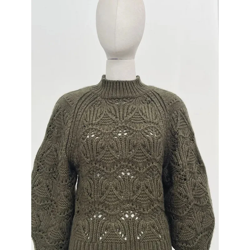 

2025 New Fashion Green Long Sleeve Knit Sweater Tops