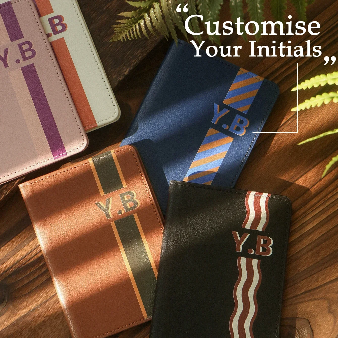 Personalized Initals Classical Stripe Passport Holder Customized Color Monogram with Stripes Faux Leather Passport Cover