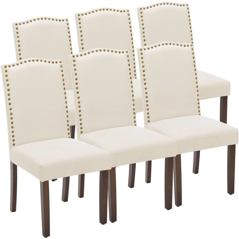 Sweetcrispy Dining Chairs Set of 6, Kitchen Chairs, Modern Upholstered Fabric Dining Room Chair with Nailhead Back and Wood Legs