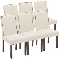 Sweetcrispy Dining Chairs Set of 6, Kitchen Chairs, Modern Upholstered Fabric Dining Room Chair with Nailhead Back and Wood Legs