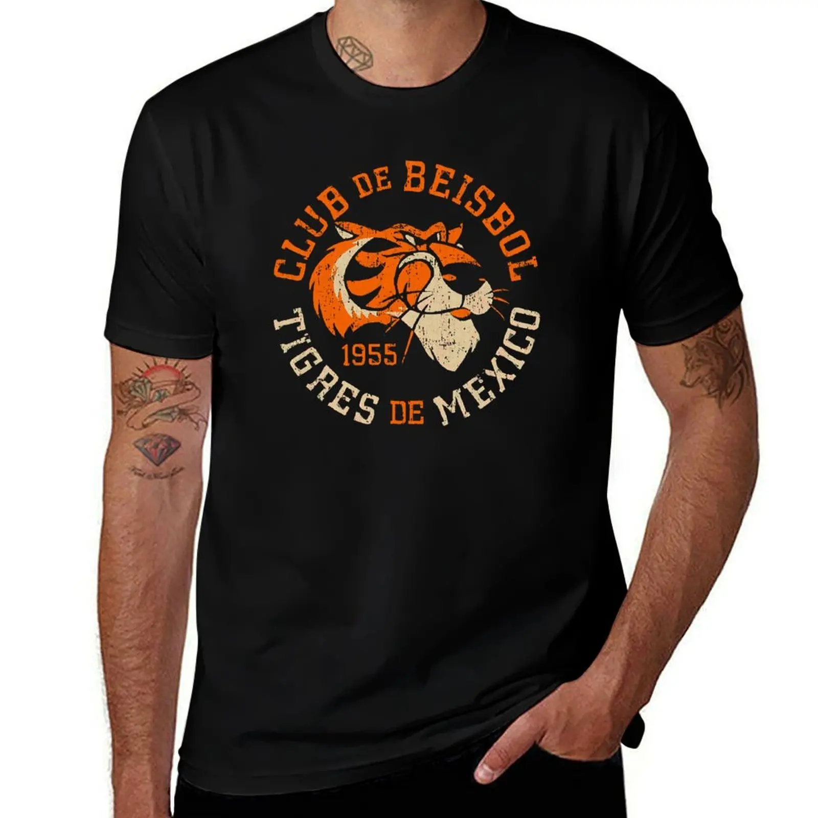 Tigres de México México City Tigers 1955 Club De Beisbol Logo (angustiado) camiseta hombre camiseta diseñador camiseta