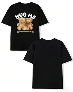 Camiseta Informal con Estampado de Osito de Peluche 'Hug Me', Top Unisex Cómodo de Manga Corta en Tela de Algodón para Parejas