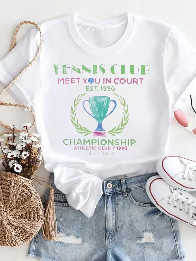Women's Tennis Tennis Championship Trophy Printed Casual Style 90s Top Summer Short Sleeve Pattern Cartoon Popular Women's T-Shi